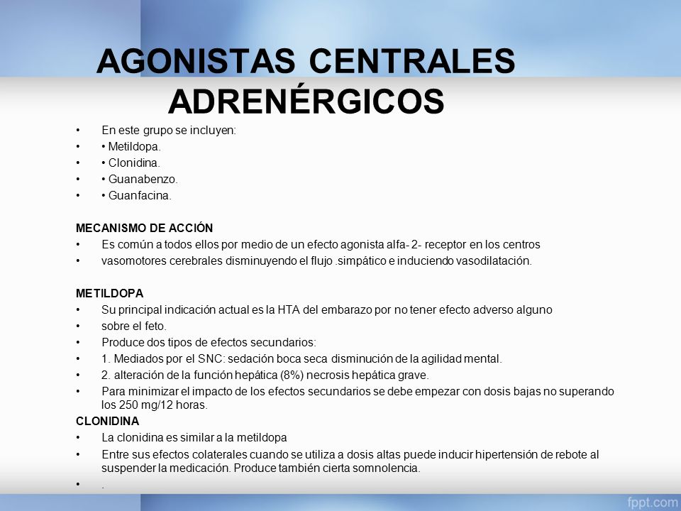 Medicamentos agonistas alfa para la hipertensión